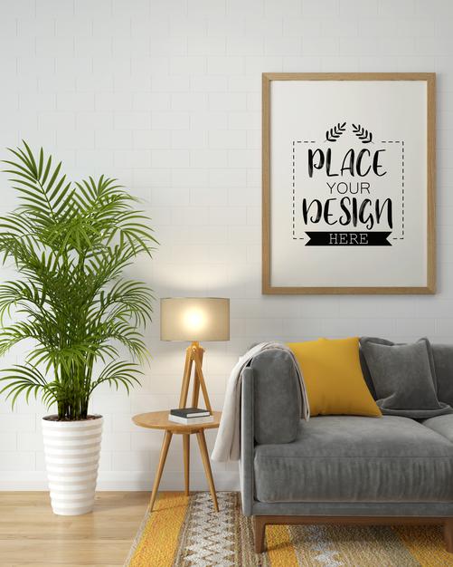 Free Poster Frame In Living Room Mock Up Psd