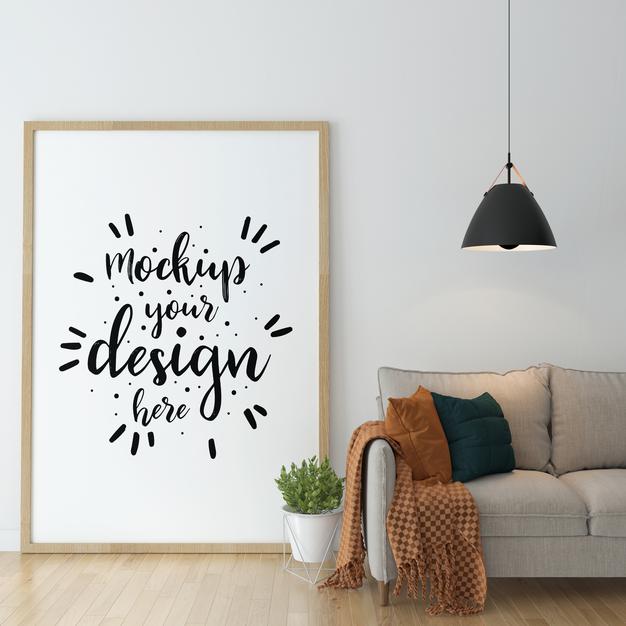 Free Poster Frame In Living Room Mock Up Psd