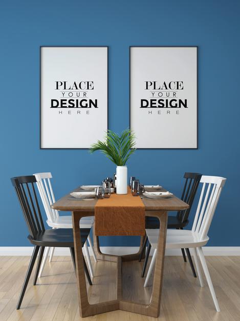 Free Poster Frame In Living Room Mock Up Psd