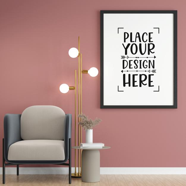 Free Poster Frame In Living Room Mock Up Psd