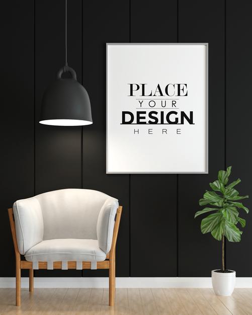 Free Poster Frame In Living Room Mock Up Psd