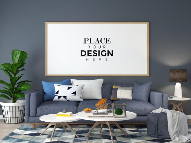 Free Poster Frame In Living Room Mock Up Psd