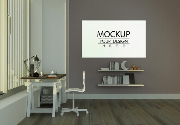 Free Poster Frame In Living Room Mock Up Psd