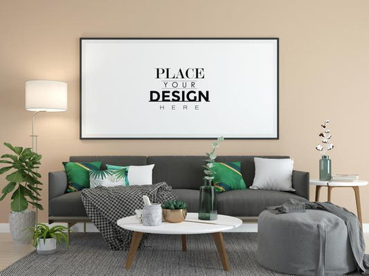 Free Poster Frame In Living Room Mock Up Psd