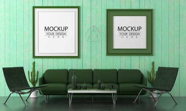 Free Poster Frame In Living Room Mockup Psd