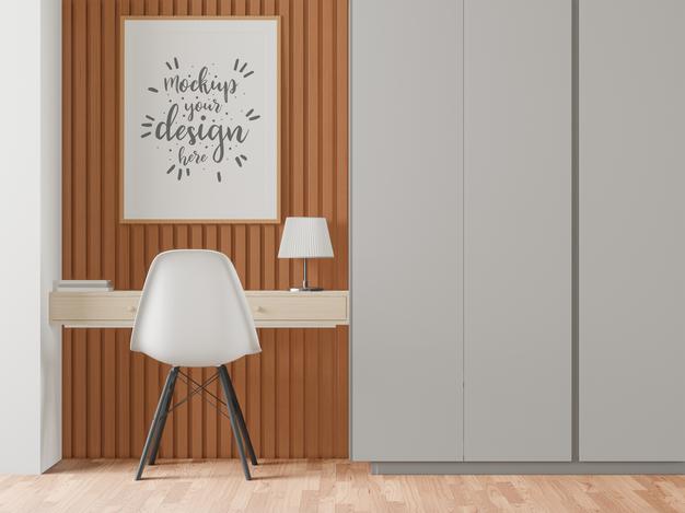 Free Poster Frame In Living Room Mockup Psd