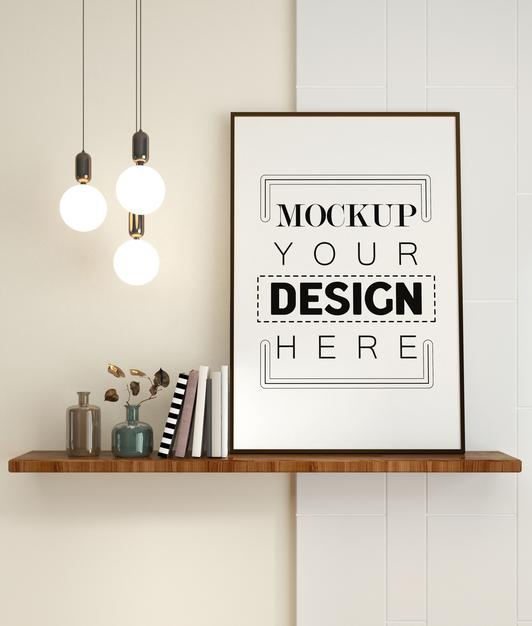 Free Poster Frame In Living Room Mockup Psd