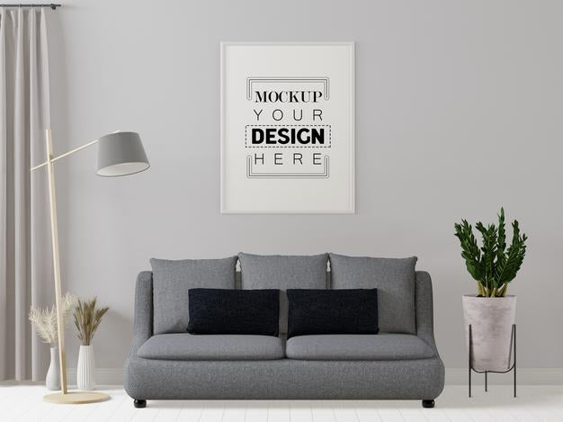 Free Poster Frame In Living Room Mockup Psd