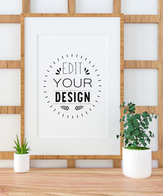 Free Poster Frame In Living Room Mockup Psd