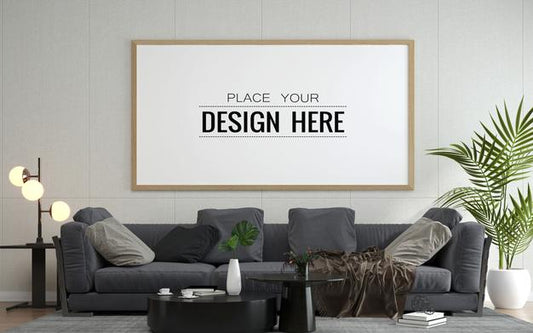 Free Poster Frame In Living Room Mockup Psd