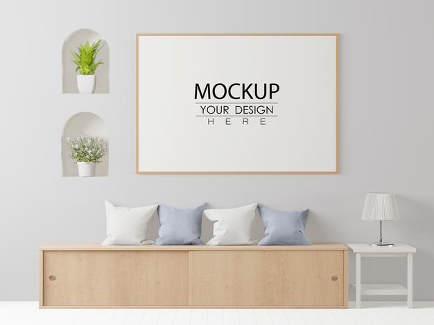 Free Poster Frame In Living Room Mockup Psd