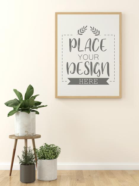 Free Poster Frame In Living Room Mockup Psd