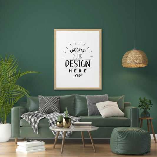 Free Poster Frame In Living Room Mockup Psd