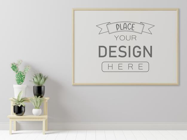 Free Poster Frame In Living Room Mockup Psd