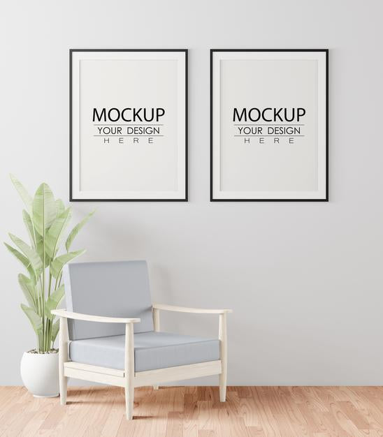 Free Poster Frame In Living Room Mockup Psd