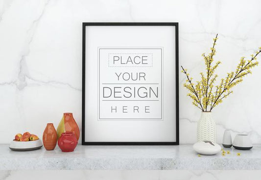 Free Poster Frame In Living Room Mockup Psd