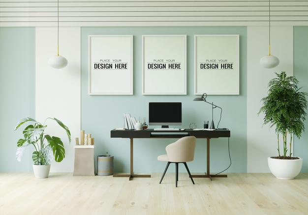 Free Poster Frame In Living Room Mockup Psd