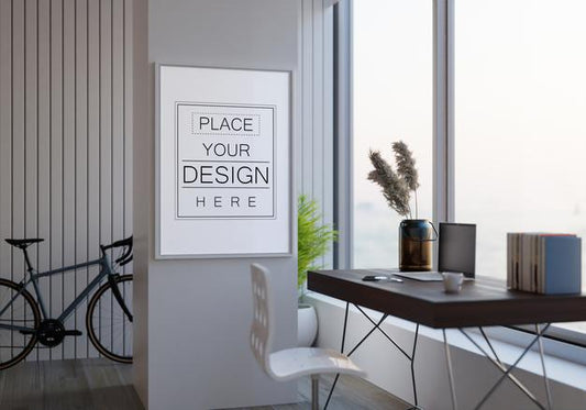 Free Poster Frame In Living Room Mockup Psd