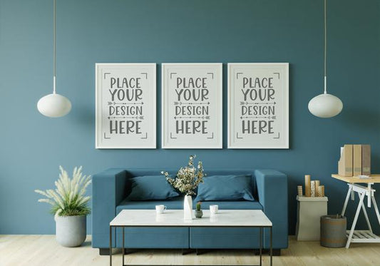 Free Poster Frame In Living Room Mockup Psd