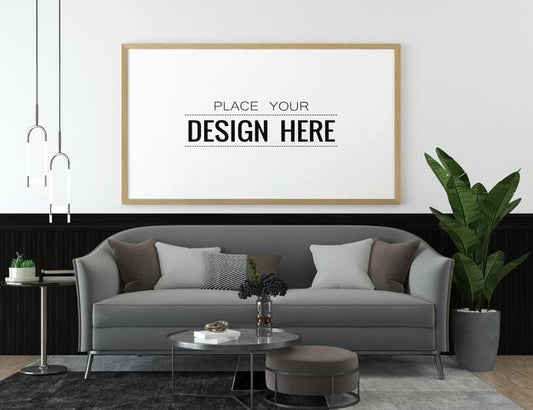 Free Poster Frame In Living Room Mockup Psd