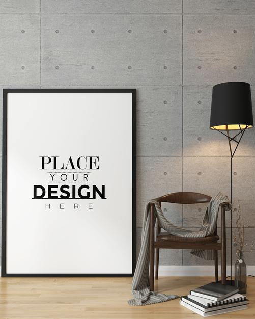 Free Poster Frame In Living Room Mockup Psd