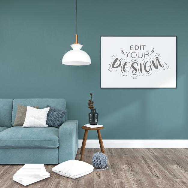 Free Poster Frame In Living Room Mockup Psd