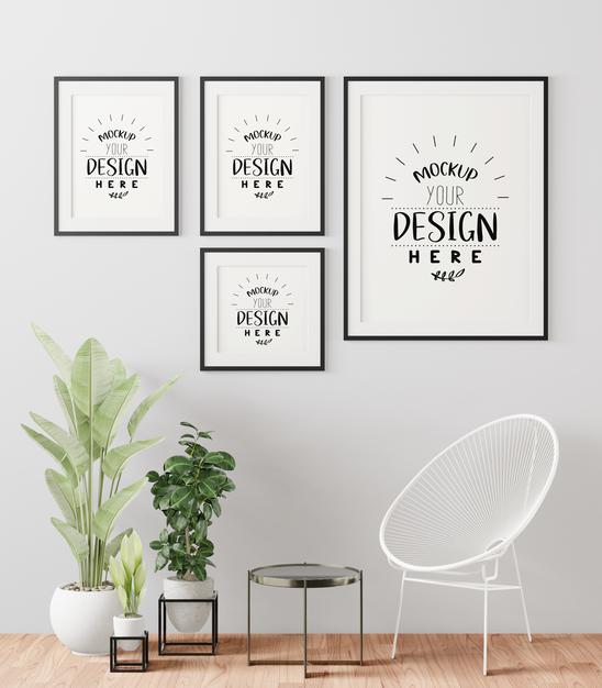 Free Poster Frame In Living Room Mockup Psd