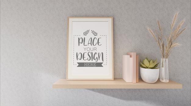 Free Poster Frame In Living Room Mockup Psd