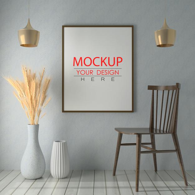 Free Poster Frame In Living Room Mockup Psd