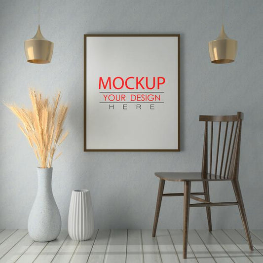 Free Poster Frame In Living Room Mockup Psd