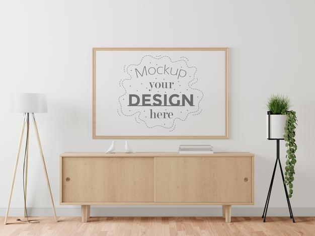 Free Poster Frame In Living Room Mockup Psd