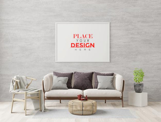 Free Poster Frame In Living Room Mockup Psd