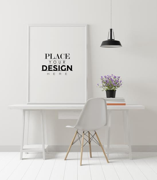 Free Poster Frame In Living Room Mockup Psd