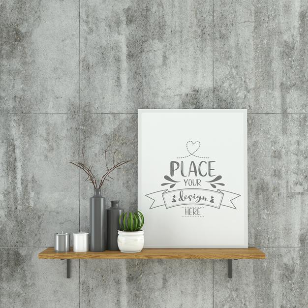 Free Poster Frame In Living Room Mockup Psd