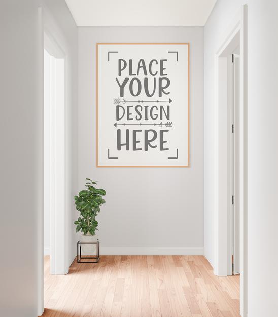 Free Poster Frame In Living Room Mockup Psd