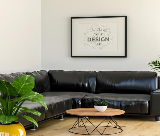 Free Poster Frame In Living Room Mockup Psd