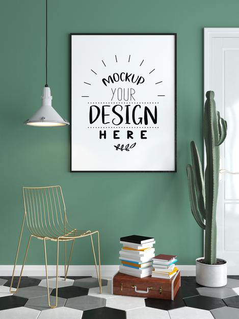 Free Poster Frame In Living Room Mockup Psd