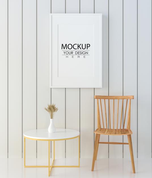 Free Poster Frame In Living Room Mockup Psd