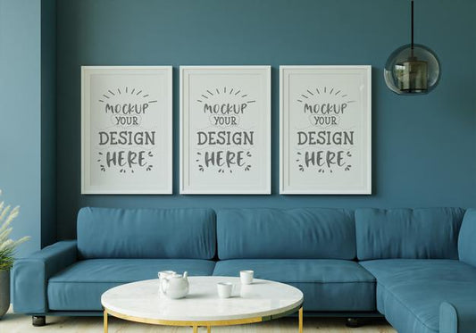 Free Poster Frame In Living Room Mockup Psd