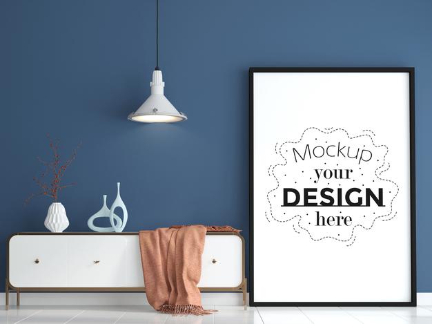 Free Poster Frame In Living Room Mockup Psd