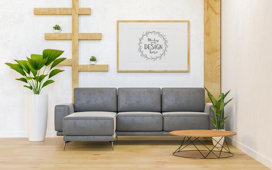 Free Poster Frame In Living Room Mockup Psd