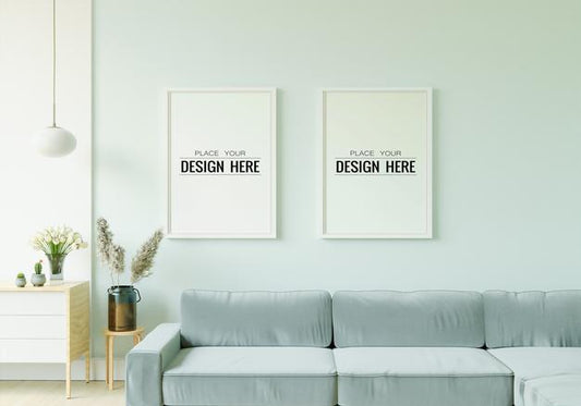 Free Poster Frame In Living Room Mockup Psd