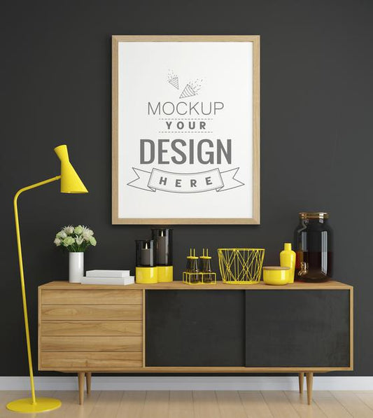 Free Poster Frame In Living Room Mockup Psd