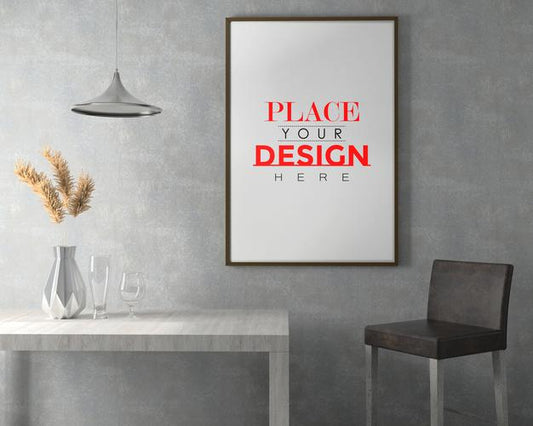 Free Poster Frame In Living Room Mockup Psd