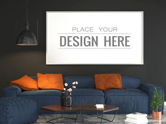 Free Poster Frame In Living Room Mockup Psd