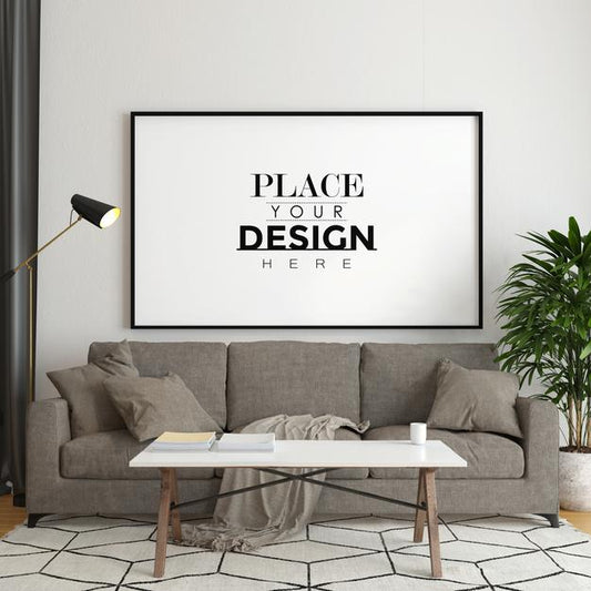 Free Poster Frame In Living Room Mockup Psd