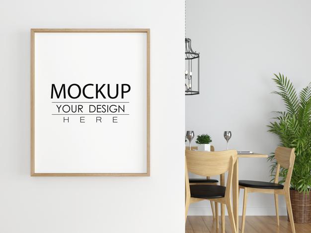 Free Poster Frame In Living Room Mockup Psd