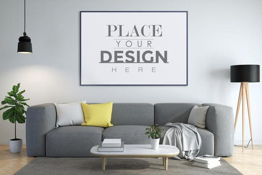 Free Poster Frame In Living Room Mockup Psd