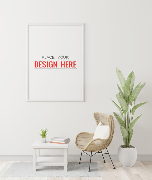 Free Poster Frame In Living Room Mockup Psd