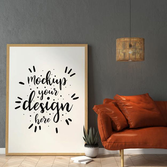 Free Poster Frame In Living Room Mockup Psd